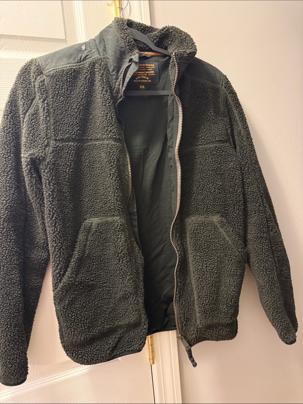 Fat Face Men’s Dark Green Sherpa Zip-Up Jacket